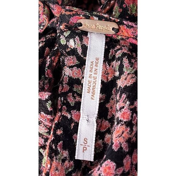 Free People Women's Small Floral Red Black Viscose Wide Leg Jumpsuit One Piece - Picture 8 of 11